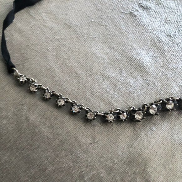 Black Ribbon & Rhinestone Necklace - Picture 6 of 7